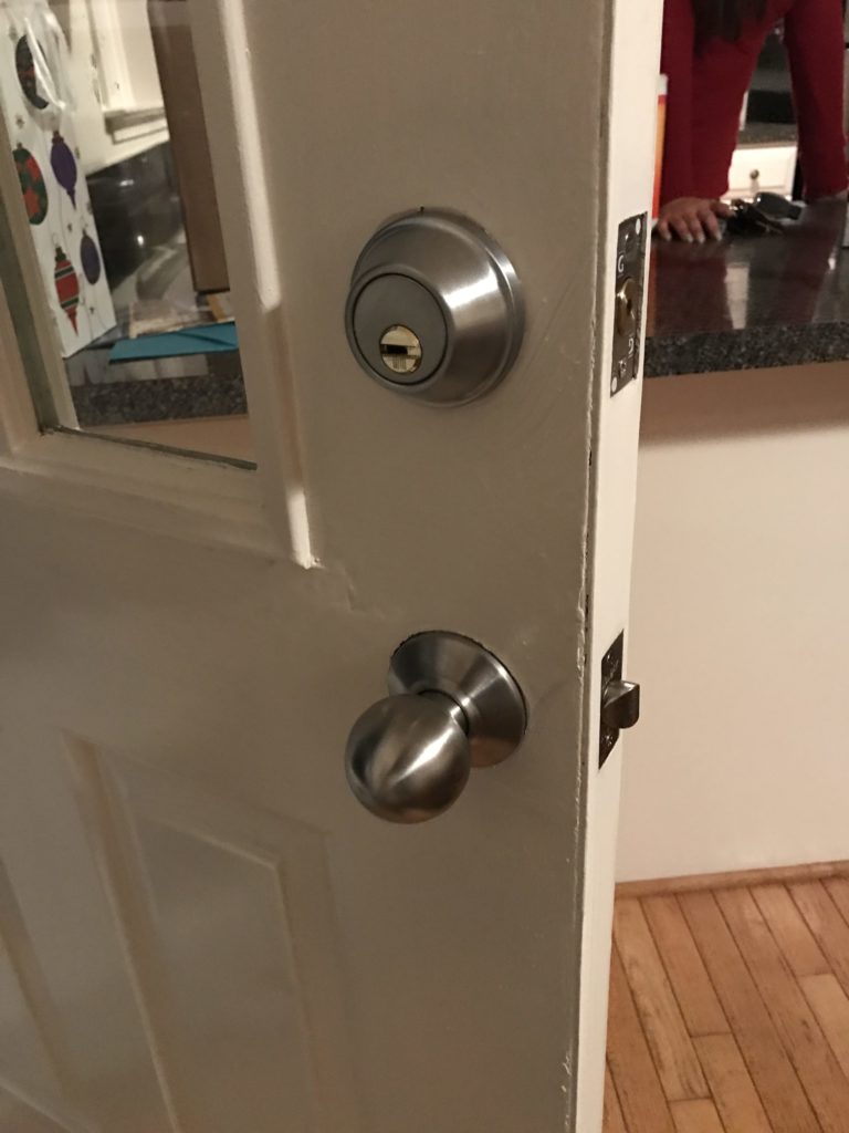Deadbolt and knob on an interior door